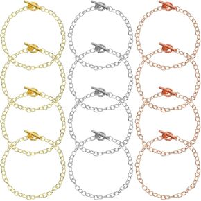 سلاسل سوار مابور 12 PCS لصنع المجوهرات ، سلسلة سوار الذهب والفضة مع أساور لسلسلة رابط OT للنساء الأساور DIY الحرف الإمدادات
