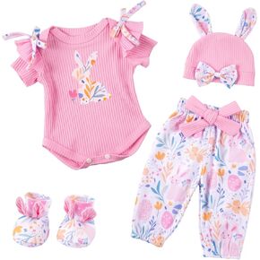 Babeside 4 PCS Rebor Baby Doll Clothes Preshing for 17-22 Inch Dolls ، Prunny Bunny and Floral Patterns Reborn Doll Cloths مع قبعة وجوارب لإكسسوارات دمى الأطفال الواقعية