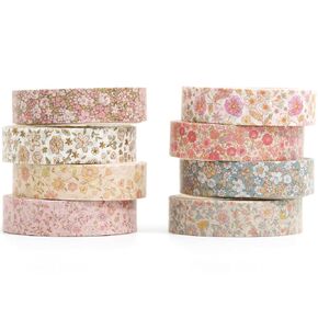 مجموعة Washi Tape Vintage 8 لفات رفاهية رفيعة زخرفية أنماط عتيقة الأشرطة للفنون ، الحرف اليدوية ، المجلات ، المخططين ، سجل القصاصات ، التفاف (منقوشة الرجعية)