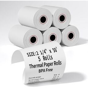 (5 Rolls) 2 1/4" x 50' Thermal Receipt Paper Rolls, BPA Free, Cash Register POS Thermal Paper, Credit Card Roll Thermal 2 1/4 in x 50 ft.