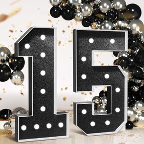 imprsv Black 15th Birthday Decorations Marquee Numbers, Large 4 Feet Tall Light Up Numbers