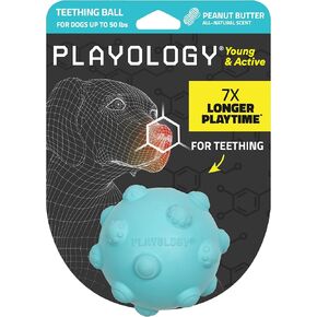 playology puppy ball ball | لعبة الكلب للكلاب الصغيرة والنشطة | إشراك لعبة زبدة الفول السوداني الطبيعية المعطرة على الجراء