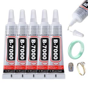 Fabric Glue, Kaluofan 5PCS 15ML Clear Rhinestone Glue, Jewelry Glue, B7000 Glue with Precision Tip, Multi-Purpose Glues for Crafts Rhinestone Jewelery Fabric Leather Wooden Glass Metal (5 * 15ML)