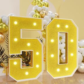 أرقام سرادق infrsv الذهب 3 أقدام: ديكور الحفلات الذهبية - تضيء رقم 50 كبير 3 أقدام - زينة عيد ميلاد له لها 50th