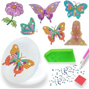 Ookzuckle Diamond Art Kits للأطفال الذين تتراوح أعمارهم بين 4-8 ، 8-12 ، تزيين المرآة LED الخاصة بك ، والفنون الجوهرية للفنون وألعاب الحرف ، 4 5 6 7 7 8 9 9 10 سنوات هدايا عيد ميلاد ، 6 ملصقات فراشة