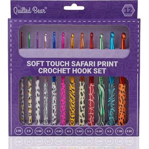 The Quilted Bear Safari Print Crochet Hook Set - Premium Soft Grip Crochet Hooks with Polymer Clay Handle 12 Hook Kit (2mm, 2.5mm, 3mm, 3.5mm, 4mm, 4.5mm, 5mm, 5.5mm, 6mm, 6.5mm, 7mm & 8mm)