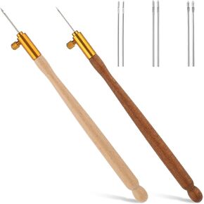 2 PCS Tampour Hooks Kit Embroidery Crochet Hook Wood Handle Wood Hand Tampour Kit French Drum Hooks With 6 Needles Tambour Hook Peraded Emedle للتطريز المتزايد من الحياكة DIY Sewing