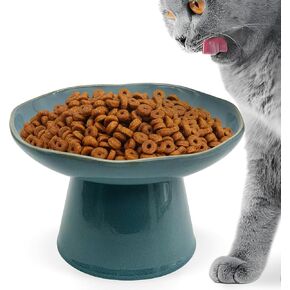 VCEPJH Elevated Cat Bowls 6.1in Shallow Cat Food Plate Pack of 2 Ceramic Raised Cats Dish Flat Anti Whisker Fatigue Wide Pet Food & Water Feeder for Indoor Kitty Kitten (Blue) in Kuwait