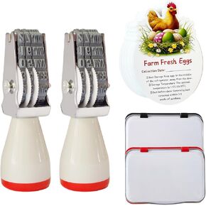 Egg Dater Kit, 2 Rubber Stamps, 2 Fade-Resistant Inks, 50 Instructions for Chicken, Duck, Turkey, Goose Eggs