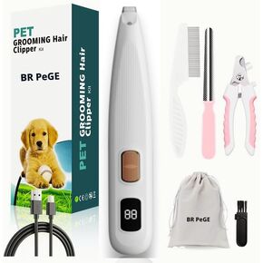 Dog paw Trimmer Grooming for Dogs - Electric for Paws- Cordless Dog Hair for Paws, Ears, Face, Rump with LED Light-Ultra-Low Noise -Saffory- 0.71 Inches Blade -Free Nail Clippers, Nail File and Comb