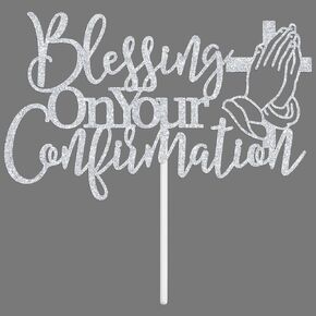 Blessing On Your Confirmation Cake Topper, Christening Baby Shower/Religious Baptism Cake Decor - Bridal Shower, Engagement, Wedding, Marriage Anniversary Party Decorations Supplies, Gold Glitter