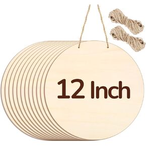 Philorn 12pcs دوائر الخشب للحرف اليدوية 12 بوصة علامة شماعات الباب الخشبية غير المكتملة ، جولات الفراغات الخشبية DIY للقاطع ، مشاريع Cricut ، حرق ، رسم