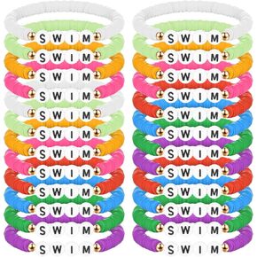 Tondiamo 24 Pack Polymer Clay Beaded Swim Bracelet Bulk Stretch Swim Bracelet for Swim Team Gift Blue Swim Lover Player Gift Valentine Party Charm Jewelry Bracelet Favor in Kuwait