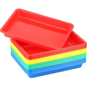 Qwork Activity Ratrays Plastic Art Rays ، 24 PCS ، 11 × 8.66 × 0.98 بوصة علبة قابلة للتكديس ، 4 ألوان Avaliable