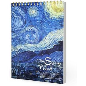 Lzjpeces A4 Van Gogh Starry Night Sketchbook - 8.27 × 11.4 بوصة ، 60 ورقة ورقة سميكة خالية من الأحماض ، وسادة رسم فن دوامة ملزمة للرسم والرسم والكتابة ، مثالية للبالغين والطلاب والمبتدئين