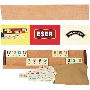 Hakan Turkish Okey Game Rummy Cube Game Rummy Cube مجموعة مع 4 حامل بلاط Wooden Racks و 106 Melamine Tiles Stones في الحقيبة