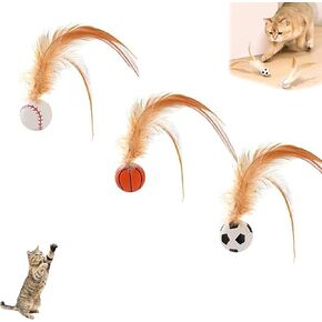 3PCS Interactive Feather Ball Toy Set for Cats, Cat Feather Balls Toy, Indoor Bouncy Ball Cat Toys