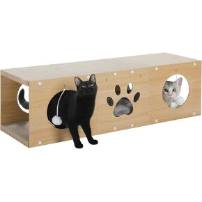 Pequlti Cat Scratcher ، لوحة خدش Catraboard Cat ، منزل نفق Cat مع لوحة scracthing ولعب Pompom ، منزل تفاعلي للقطط للقطط الداخلية حتى 25 رطلاً