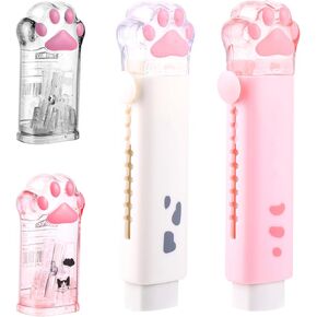 4 Pcs Cute Cat Pencils Sharpener and Erasers Set, Cute Cat Paw Kawaii School Supplies, Retractable Cartoon Eraser Kawaii Pencil Sharpener Cat School Supplies for Office Home
