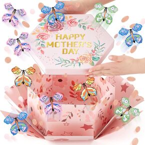 Dunzoom Mother's Day Flying Butterfly Surprise Gift Box, Large Explosion Fantasy Box with 12 Pcs Flying Butterfly, Happy Mother's Day Gift Box for Mom Wife Women, Weddings Anniversaries Party