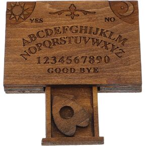 LOGOFUN Miniature Wooden Spirit Board with Planchette Mini Tiny Spirit Talking Board with Drawer for Dollhouse Halloween Landscape Decorations Accessories