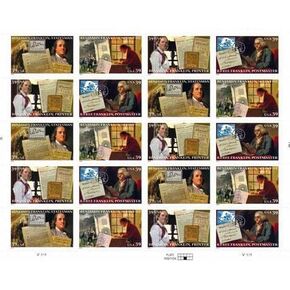 USPS Benjamin Franklin - Full Sheet Twenty 39 Cent Stamps Scott 4021-4