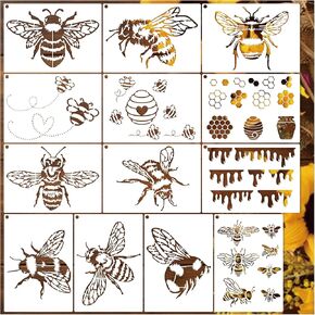 Honeycomb Bee Stencils للخشب والجدار والكعك والمزيد - أنماط Bee Queen القابلة لإعادة الاستخدام (13 A6)