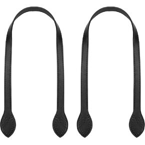2PCS 59cm/23" Long Leather Handles for Bags, Hand Strap Replacement, Sew-on Hole PU Leather Ear Shape End, Hardware for DIY Short Totebag Handbag Purse Crocheted Wallet Repairing Making Supplies Black