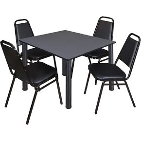 Regency Kee 30" Square Break room Table & 4 Restaurant Stack Chairs, Maple/Black