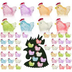 120 Pcs Glitter Mini Chicken Figurines Glow in The Dark Tiny Resin Hens Chicken Cute Chicken Miniature Ornament Charms for Dollhouse Fairy Garden Potted Room Home Decor（ 8 Colors）