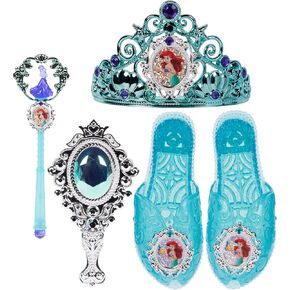 Disney Princess Dress Up Accessory مجموعة أرييل تيارا ، الأحذية ، العصا والمشط المحدد لألعاب الأزياء للعب دور الفتيات الصغيرات لمدة 3-6 سنوات