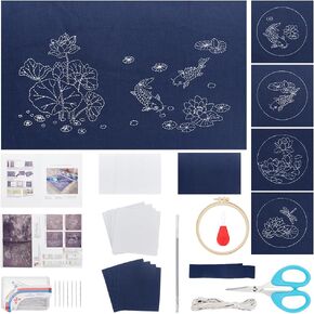 FREEBLOSS 5 Set DIY Sashiko Kit Sashiko Tea Mat and Coaster Beginner Embroidery Kit for Adults Sashiko Supplies with Thread and Needles Hand Sewing Kit for Adults Gift