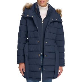 Tommy Hilfiger Women's Cold Weather Puffer Fur Trimmed Long Puffer Coat