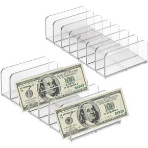 2 Pack Acrylic Money منظم الصواني النقدية ، 7 قسم المقسمات منظم الأموال ، منظم لوحة الماكياج للعيون ، Clear Bill Money Card Card Card (Small)