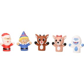 5 Piece Christmas Finger Puppets for Toddlers and Kids, Rudolph The Red-Nosed Reindeer, Santa, Clarice, Hermey, and The Abominable Snowman, Bath Toy, Red