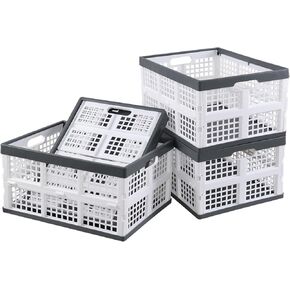 15 L 4-Pack Plastic Folding Storage Crate, Stackable Collapsible Milk Crates
