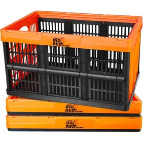 BIG RED Collapsible, Foldable, Stackable Storage Milk Crate Baskets with Handles: Ideal for Organizing Tools, Books, Food, Drinks, Camping & Transport - 45L, Red/Black (3 Pack)