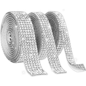 Pearl Rhinestone Strips 3 Rolls Rhinestone Ribbon Self Adhesive Crystal Tape Pearls Wrap Roll Stickers Bling Rhinestones Strand Pearls Strips Trim for DIY Crafts Wedding Birthday Party Decor