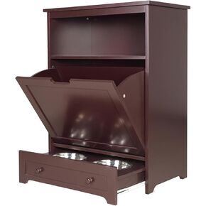 Pet Feeder Station, Dog Food Storage Cabinet with Stainless Steel Double Pull Out Raised Dog Bowls, Pet Food Toy Storage Container, Elevated Cat Bowls Feeding & Watering, Pet Toy Storage Organizer