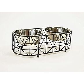 Barkley & Evans Elevated Double Pet Feeder, Removable Stainless Steel Bowls on Metal Stand, Raised Feeding Station for Pets, Dogs & Cats, Wet or Dry Food and Water - 1 Quart Bowls (32 fl. oz)