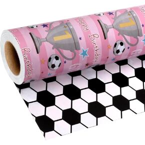 BIOBROWN Reversible Soccer Wrapping Paper for Kids Boys - 17 Inch X 33 Ft - Goal & Trophies Design Sports Gift Wrap Paper for Teens Birthday Party Holiday Soccer Fans