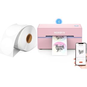 MUNBYN 130B Bluetooth Thermal Label Printer+2 Inch Circle Thermal Sticker Labels