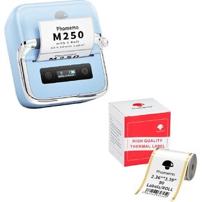 Phomemo M250 Label Maker, 3" Thermal Barcode and Address Printer -Portable Label Printer for Bussiness, Sticker Printer with 2.36"x3.39" Thermal Labels, Gold Linear Border