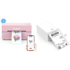 MUNBYN 130B Bluetooth Thermal Label Printer+Thermal Direct Shipping Label (Pack of 500 4x6 Fan-Fold Labels)
