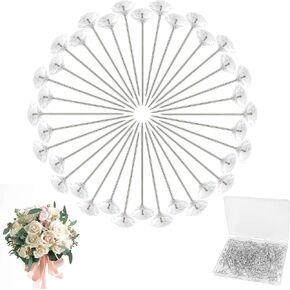 100 Pcs Corsage Bouquet Pins 1.5 Inch Corsage Boutonniere Pins Crystal Rhinestones Pin Clear Flower Pins Straight Needle for Bouquets,Wedding Bride Hair Decorations Jewelry DIY Decoration