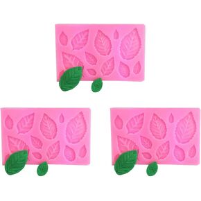 3Pcs Pink 3D Small Leaf Molds Silicone for Sugar Paste, Chocolate, Fondant, Butter, Resin, Polymer Clay, Wax, Soap, Crafting Projects and Cake Decoration Decorating, Clay Molds
