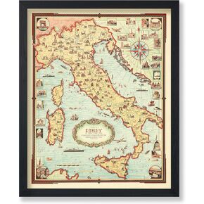 ملصق Master Master خريطة خريطة - Retro Italy Print - فن الخريطة التاريخية الفنية - هدية مثالية للمعلم ، الطالب ، أمين المكتبة - ديكور رائع للفصل الدراسي ، المسكن ، المكتبة - 8x10 Art Wall Art