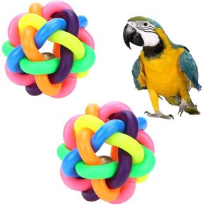 2 Pieces Parrot Colorful Bell Ball Parrot and Bird Toy Ball Bell Toy Rubber Ball for Bird Grinding Teeth Chewing Ball Beak Jingle Mynah Budgerigar (Small)