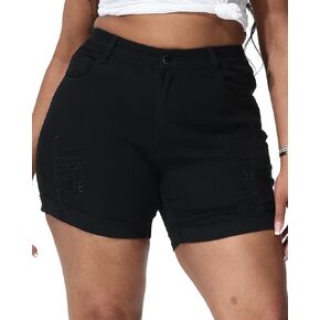 Gboomo Womens Plus Size Jean Shorts High Waisted Distressed Denim Shorts Casual Ripped Fold Hem Short Jeans