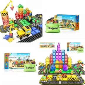 144pcs البلاط المغناطيسي البناء المغناطيسي مجموعة مع 2 رافعات مبني على المباني للأولاد والبنات تتراوح أعمارهم بين 3-5 5-7 8-10 ، ألعاب الحسية الجذعية